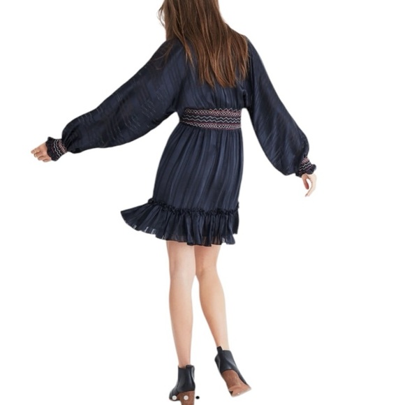Ulla Johnson - NWT Silk Odette Midnight Smocked Long Sleeve Mini Dress Sz 2 - Picture 3 of 14